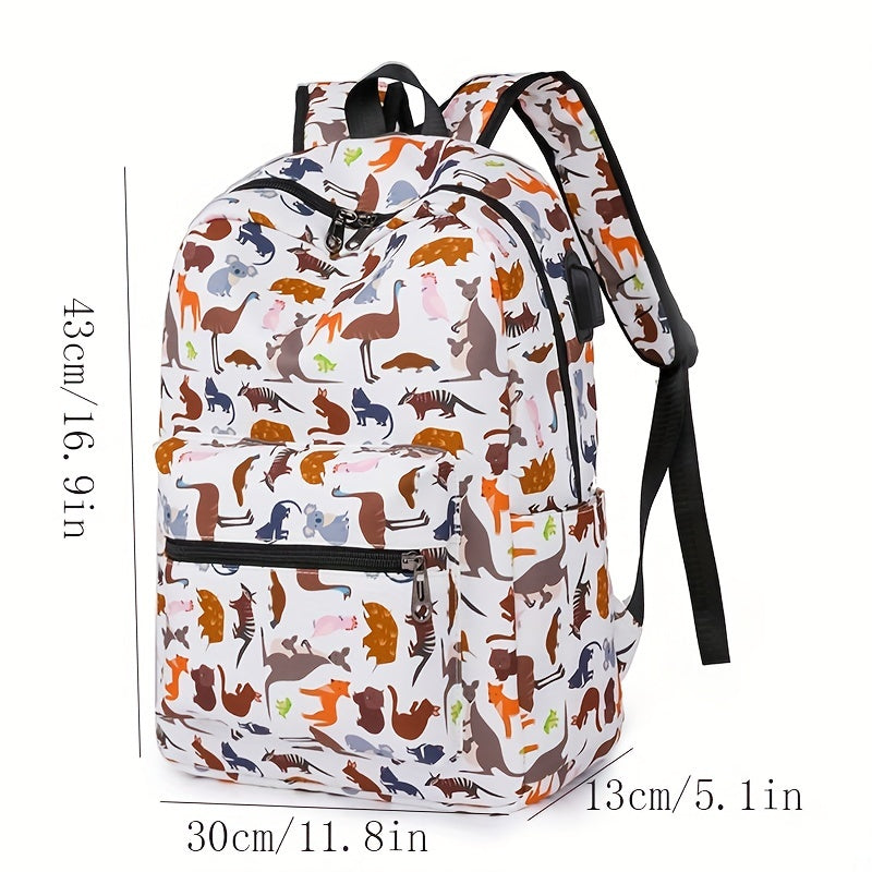 Cartoon Print Backpack Zipper Rucksack School Bag