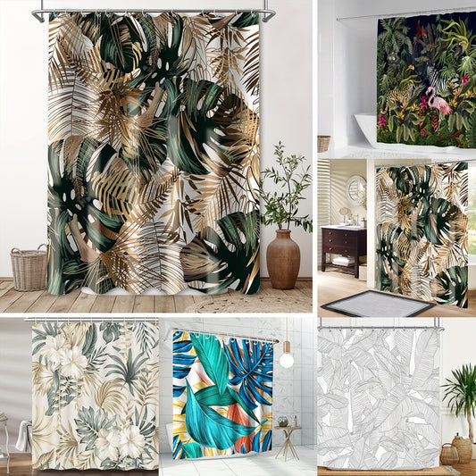 Tropical Leaves Plant Shower Curtain Fabric Shower Curtains For Bathroom