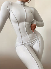 High Collar Long Sleeve Skinny Jumpsuit