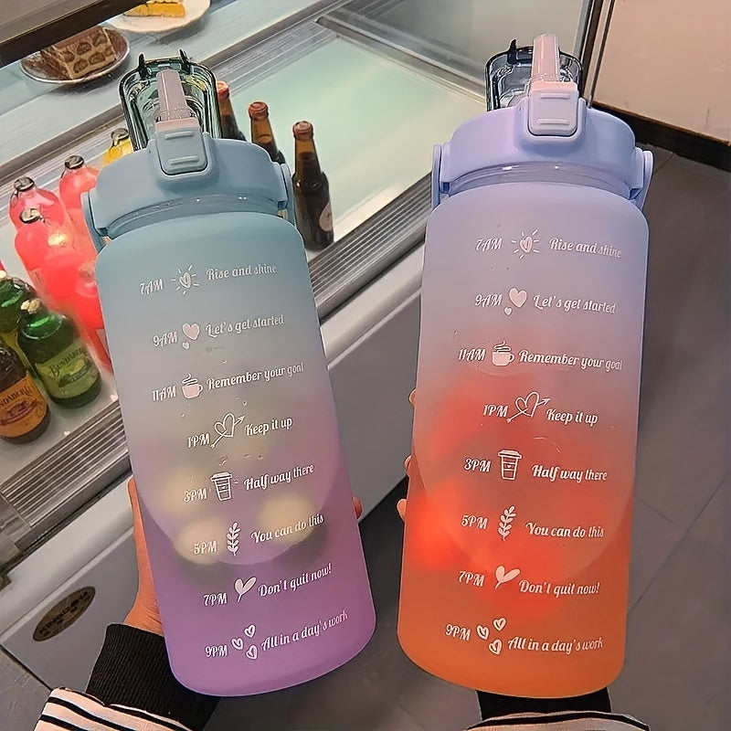 2L Gradient Plastic Water Bottle With Straw