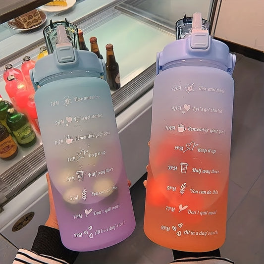 2L Gradient Plastic Water Bottle With Straw