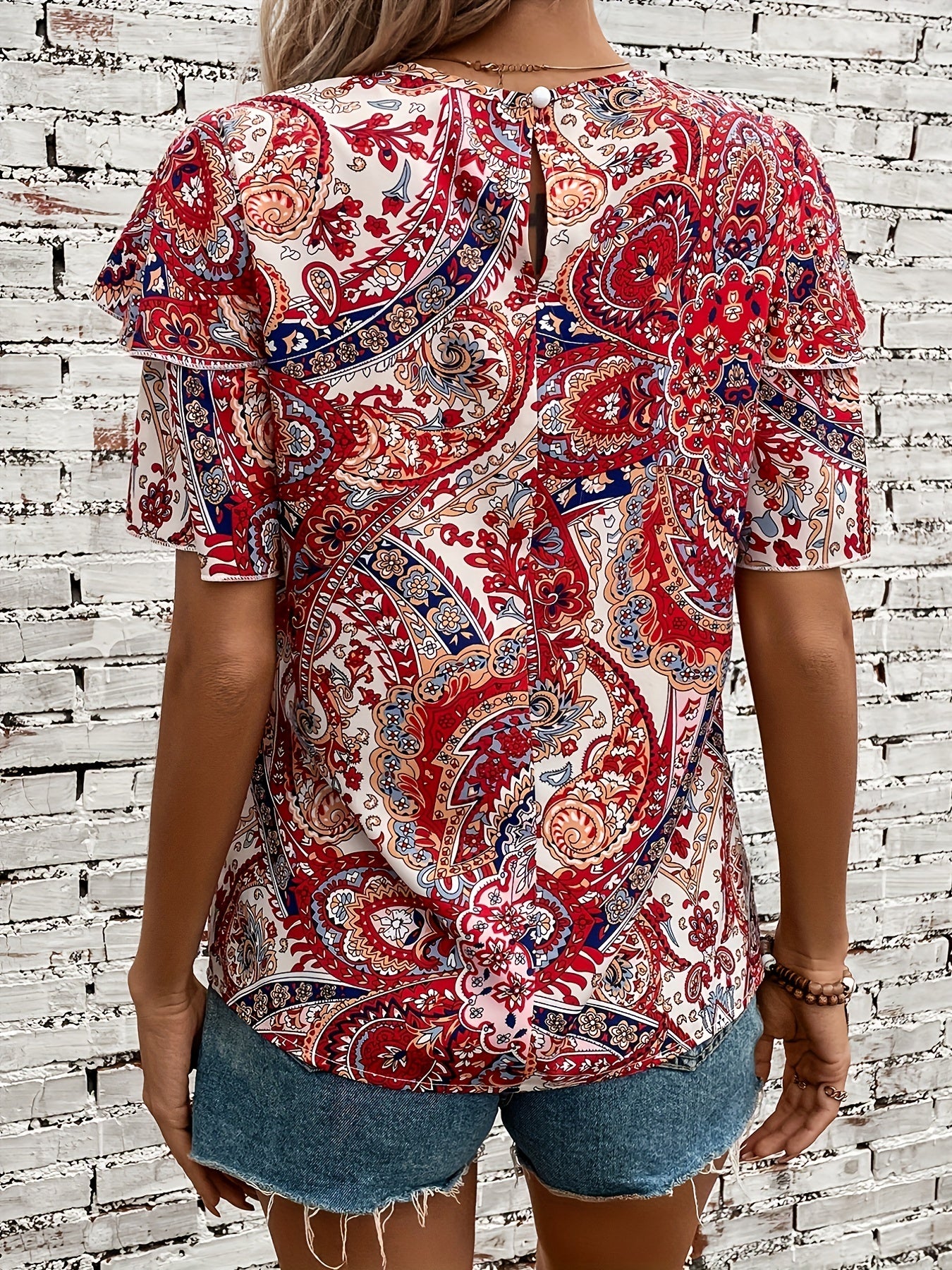  Boho Blouse Women's Plus Floral Print Layered Butterfly Sleeve Top