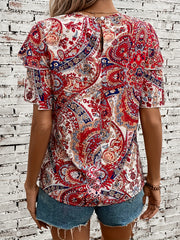  Boho Blouse Women's Plus Floral Print Layered Butterfly Sleeve Top