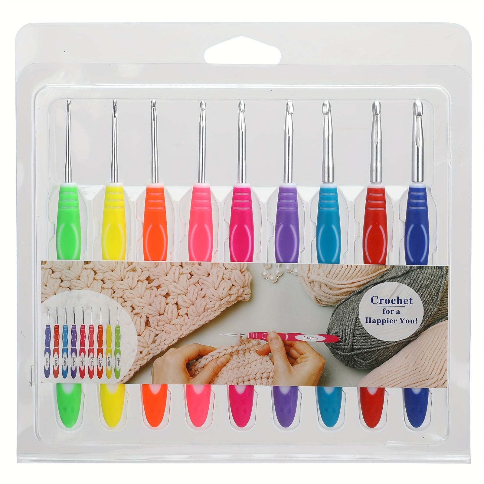 9pcs Crochet Hooks Set with Soft Grip Handles for Yarn Craft