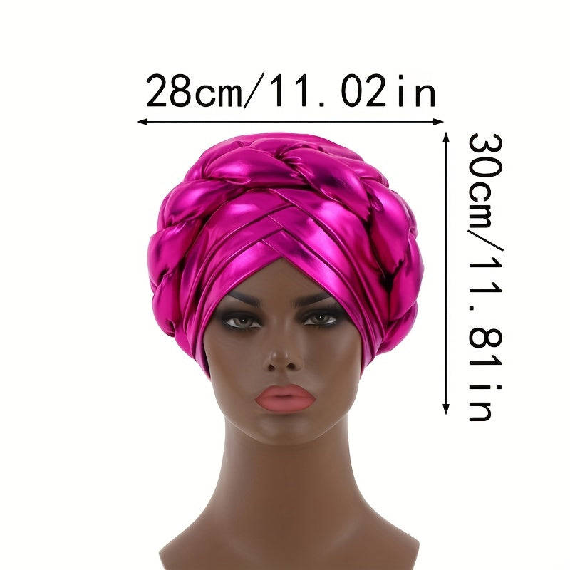 Rose Red Turban Cap Hot Stamping Braided Hijab Hat