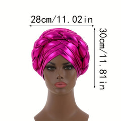 Rose Red Turban Cap Hot Stamping Braided Hijab Hat