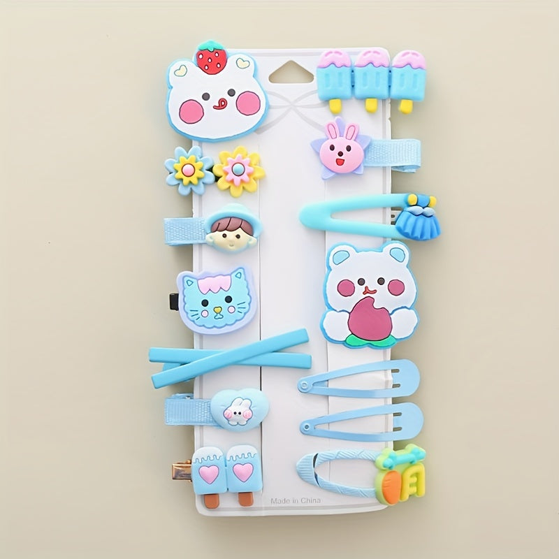 14pcs Cartoon Animal Shape Hair Clips Girls Hair Accessories Set