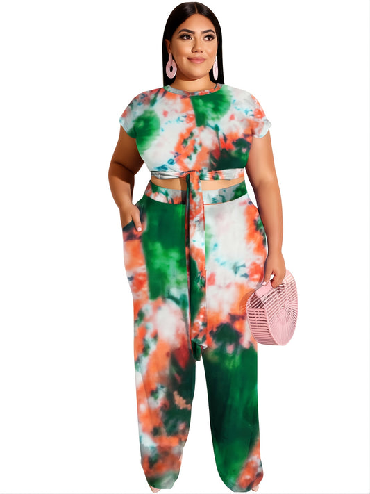  Tie Dye Crop Top & Sweatpants Set 2pcs Co ords