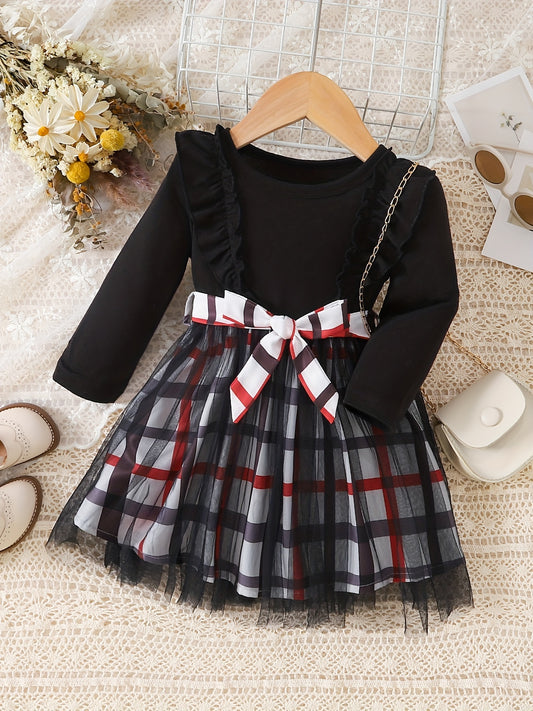 Baby Girls Plaid Patchwork Tulle Dress Princess Party Ball Gown Dress