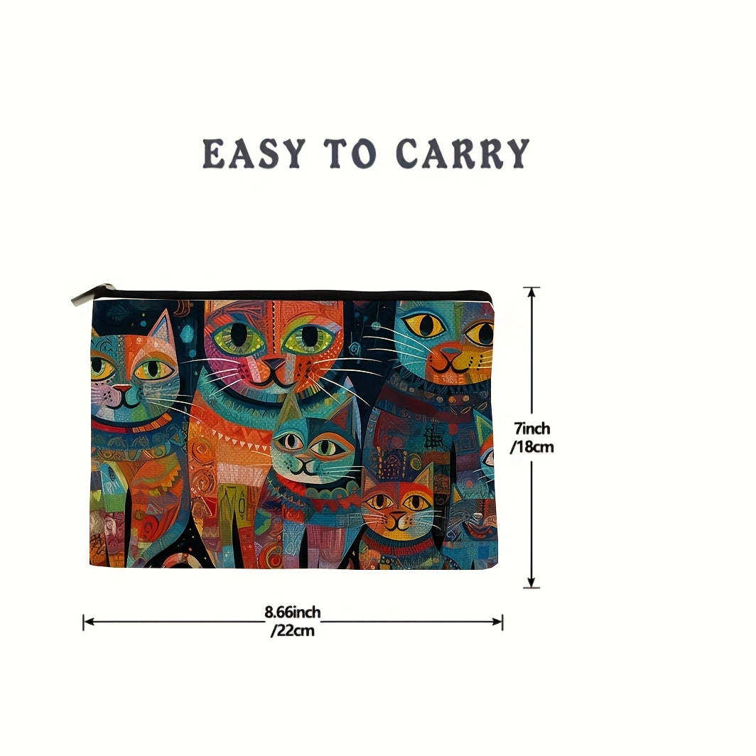 Canvas Cat Print Toiletry Bag for Travel