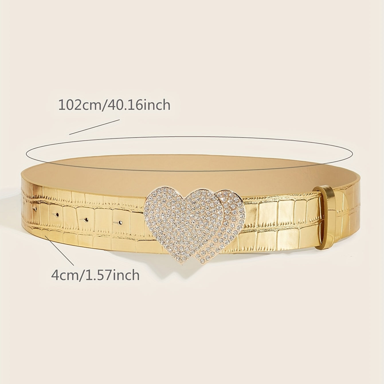 Rhinestone Heart Buckle Belt Golden Elastic Wide Belt PU Leather Waistband