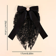 Long Lace Bow Barrette Faux Pearl Hair Clip for Women Girls