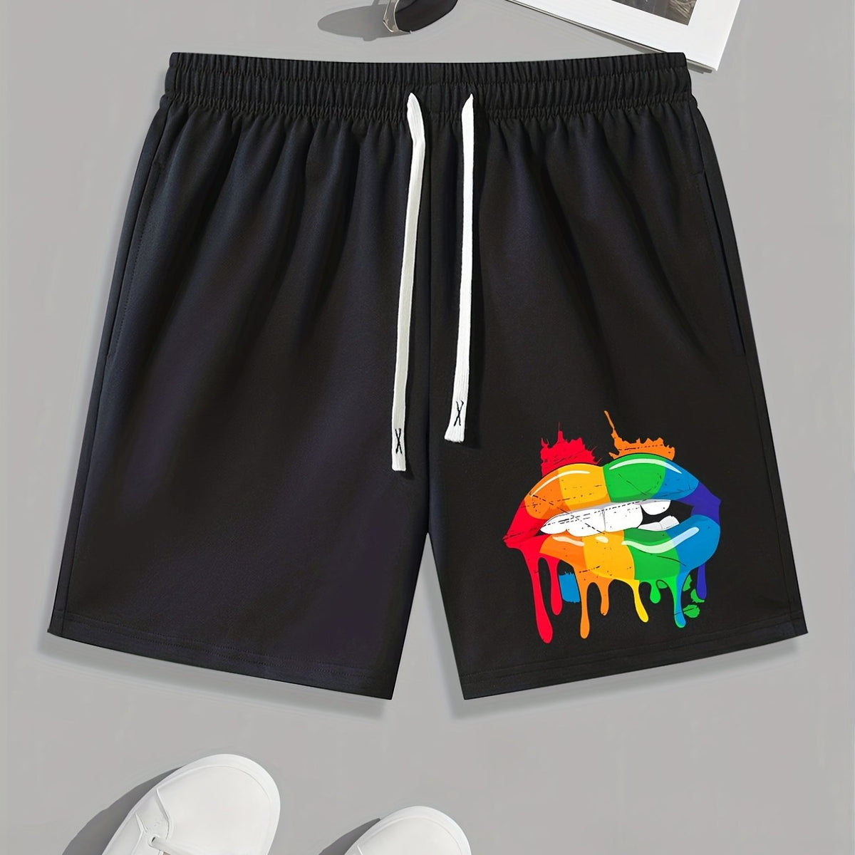 Pride Month Mouth Pattern Comfy Shorts Men's Casual Elastic Waist