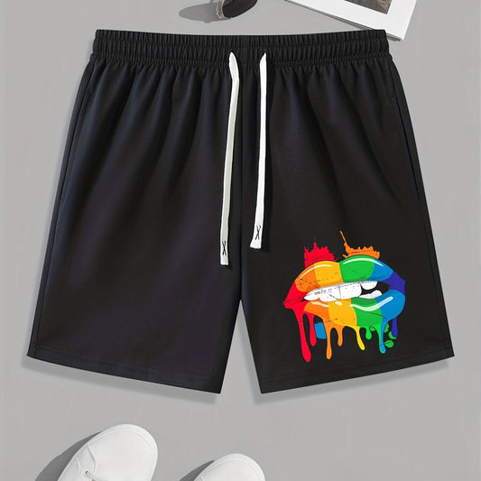 Pride Month Mouth Pattern Comfy Shorts Men's Casual Elastic Waist