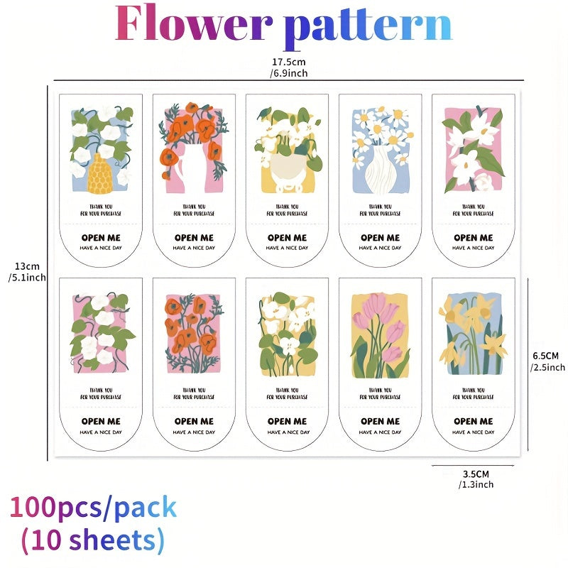 100pcs Rectangular Self-adhesive Packaging Stickers Thank You Labels