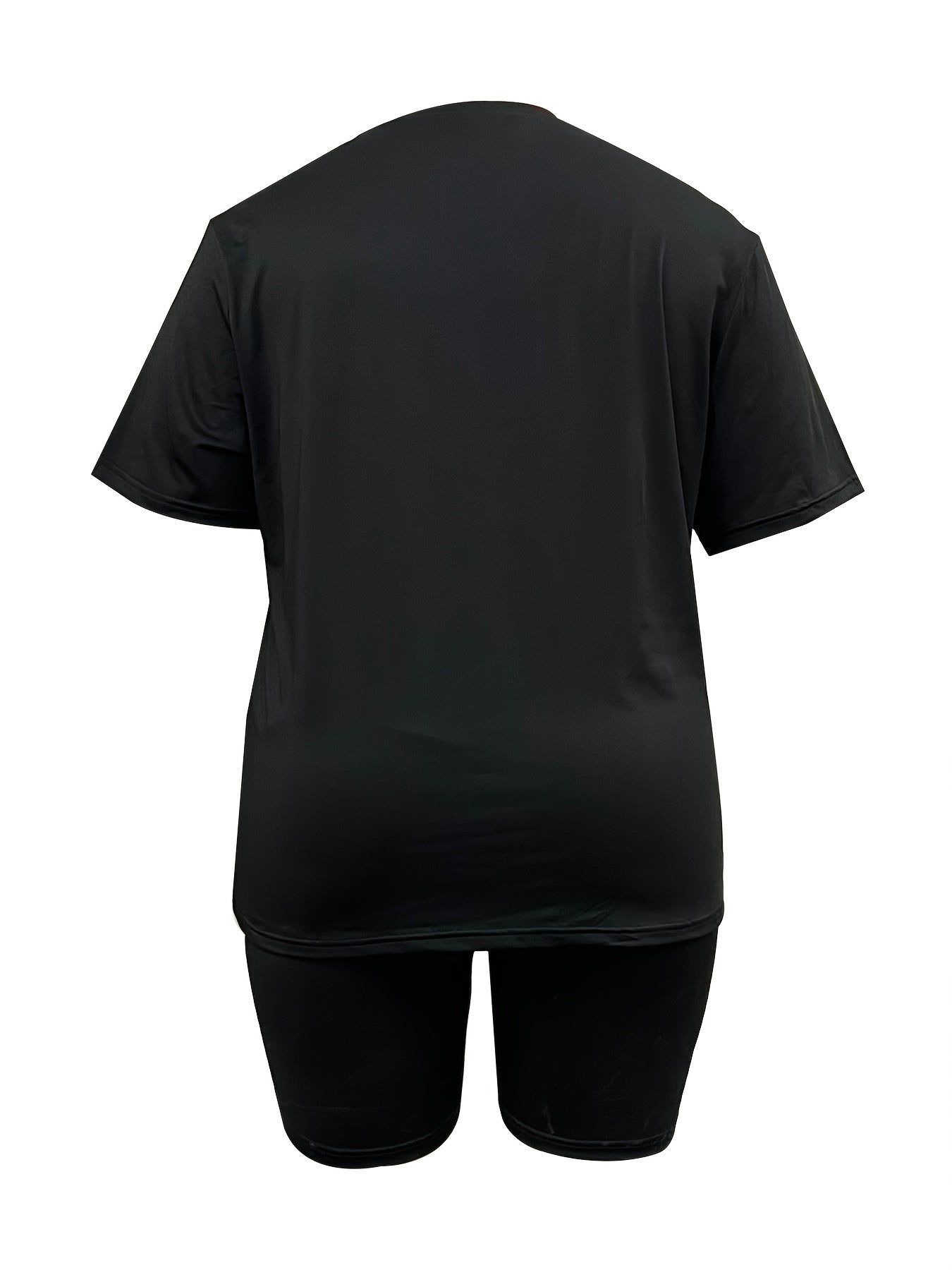 Women's Plus Rhinestone Letter Tee & Shorts Outfits Set