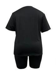 Women's Plus Rhinestone Letter Tee & Shorts Outfits Set