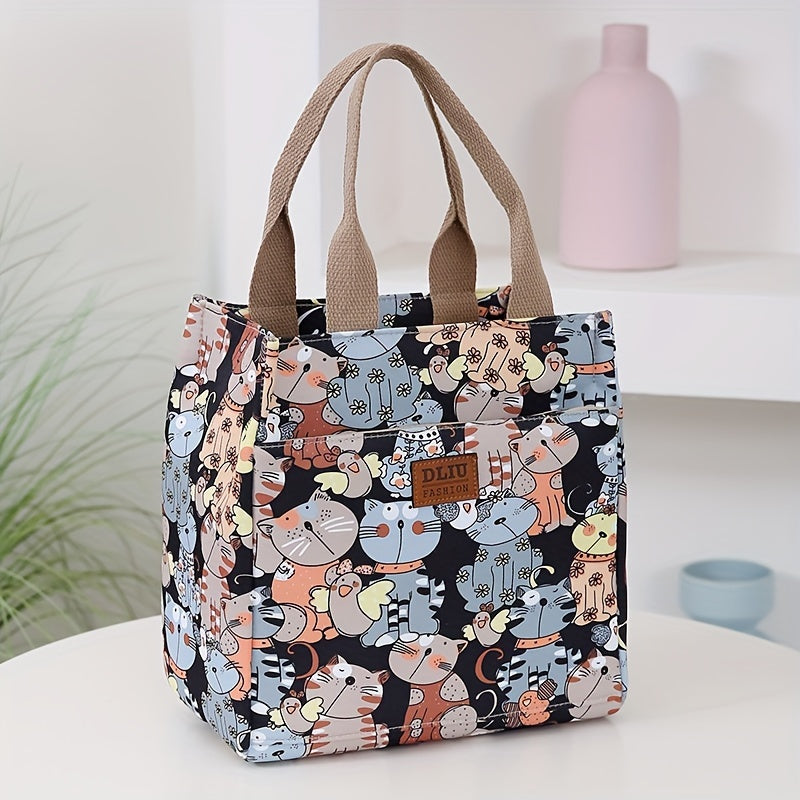 Retro Commuter Tote Handbag Sturdy Nylon Zipper Closure Fabric Lining Printed