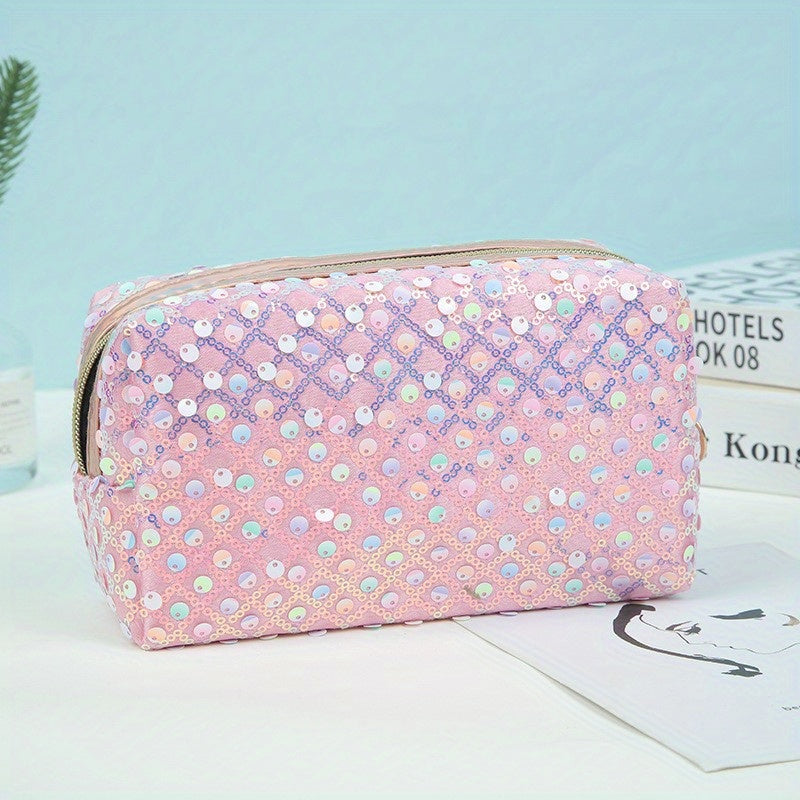 Sequin Cosmetic Bag for Women and Girls - Travel and Toiletry Organizer