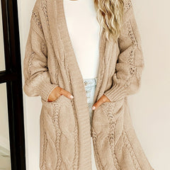  Casual Cardigan Solid Cable Long Sleeve Open Front Cardigan