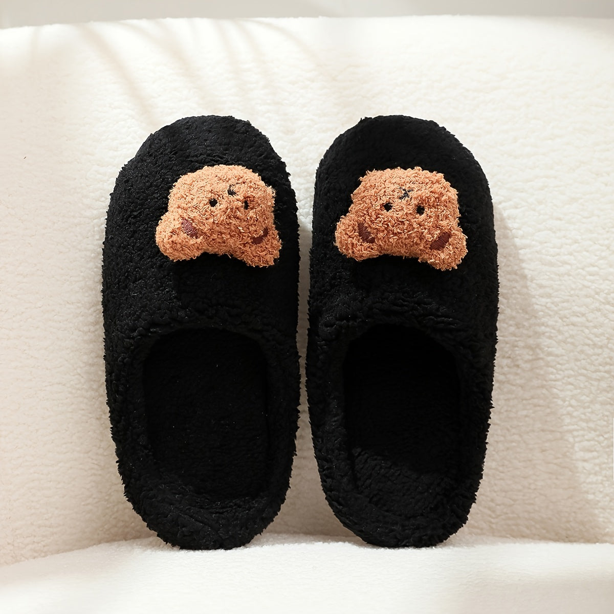 Women's Plush Teddy Bear Slippers Warm Comfy Solid Closed Toe Bedroom Slides