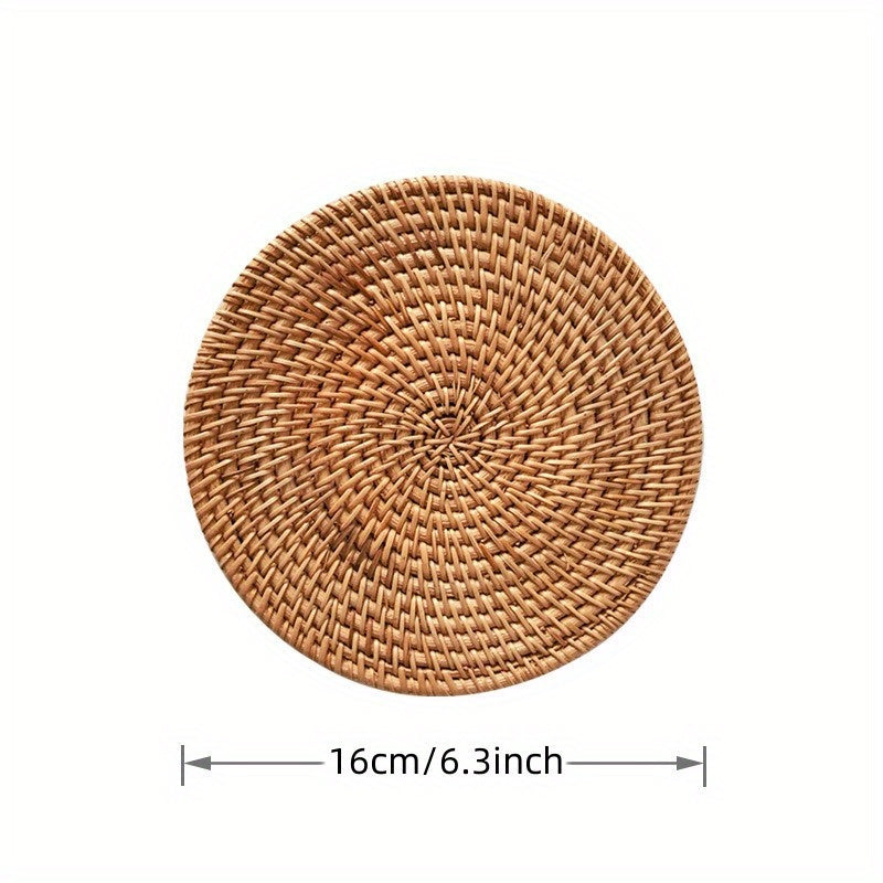 Round Natural Rattan Placemat Heat Insulation Kitchen Decor