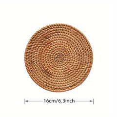 Round Natural Rattan Placemat Heat Insulation Kitchen Decor