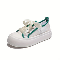 Women's Breathable Mesh Platform Sneakers Casual Lace Up Canvas Shoes
