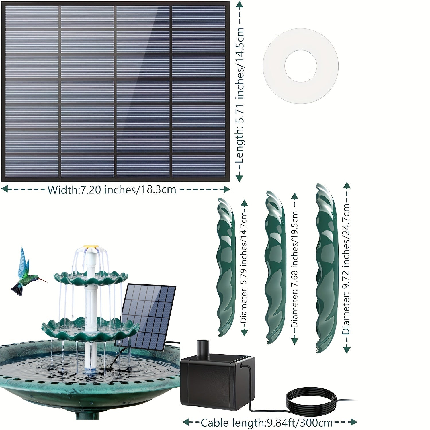 Solar Pump DIY Fountain Bird Bath Hummingbird Garden Decor