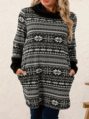 Plus Size Colorblock Geometric Print High Neck Mini Dress