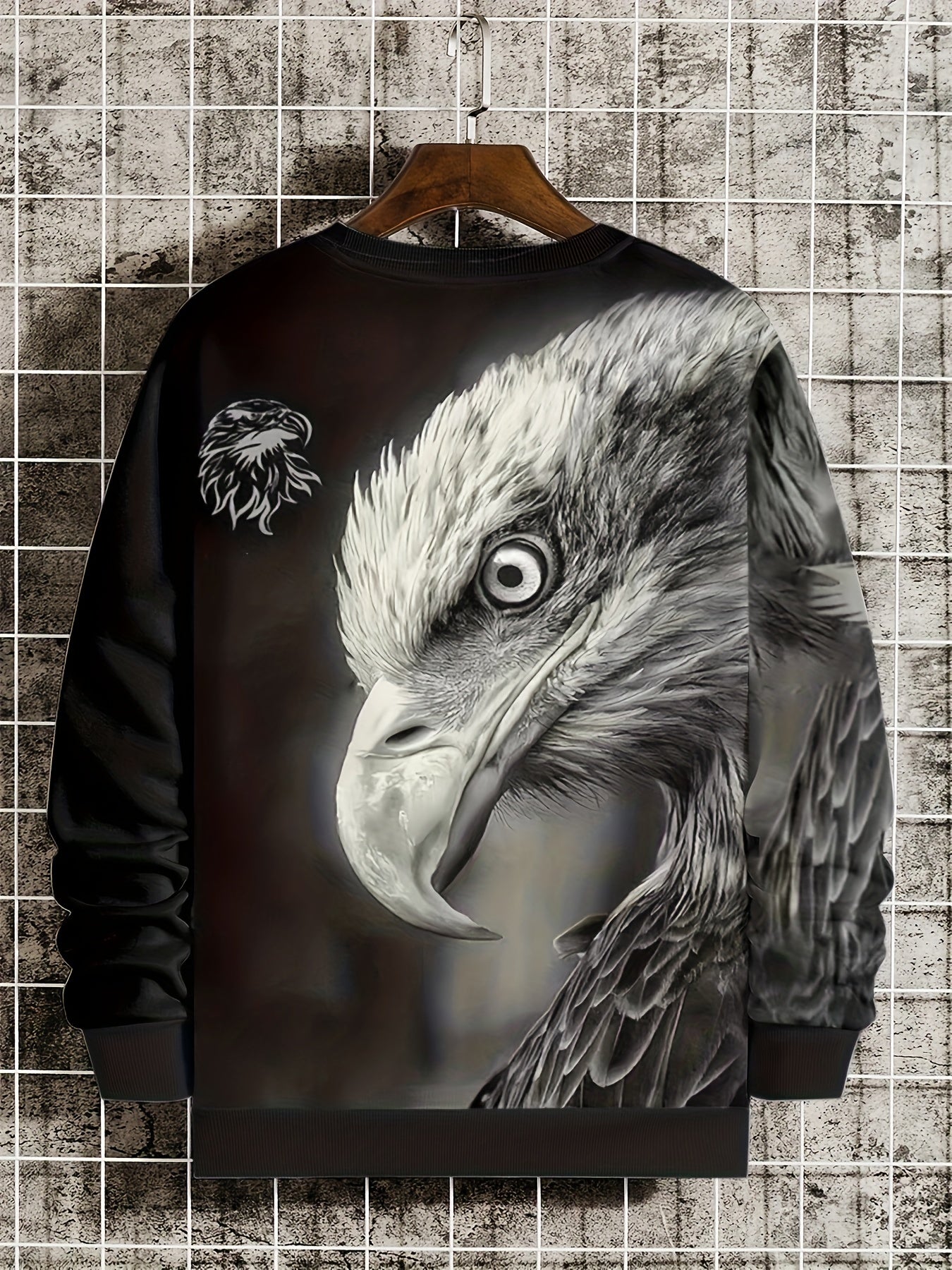 Eagle Head 3D Print Men's Round Neck Sweatshirt Pullover
