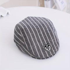 Kids Striped Beret Hat w/ Embroidery Pattern for Photos Travel