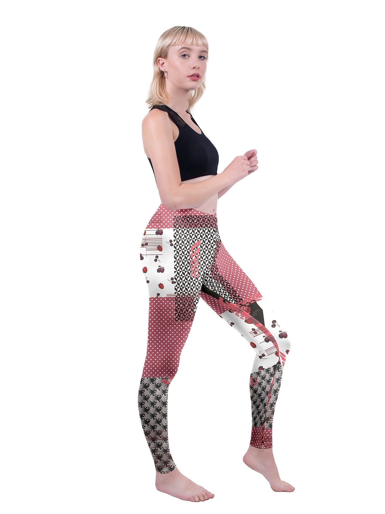 Cherry Print High Waist Leggings Bohemian Skinny Leggings