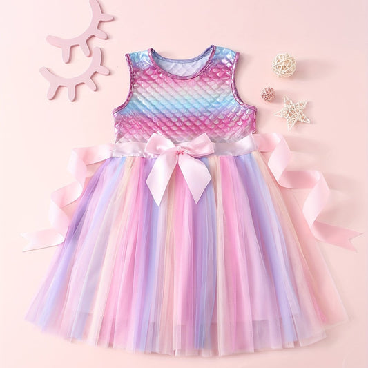 Mermaid Tutu Dress Rainbow Fish Scale Princess Party Dress for Girls