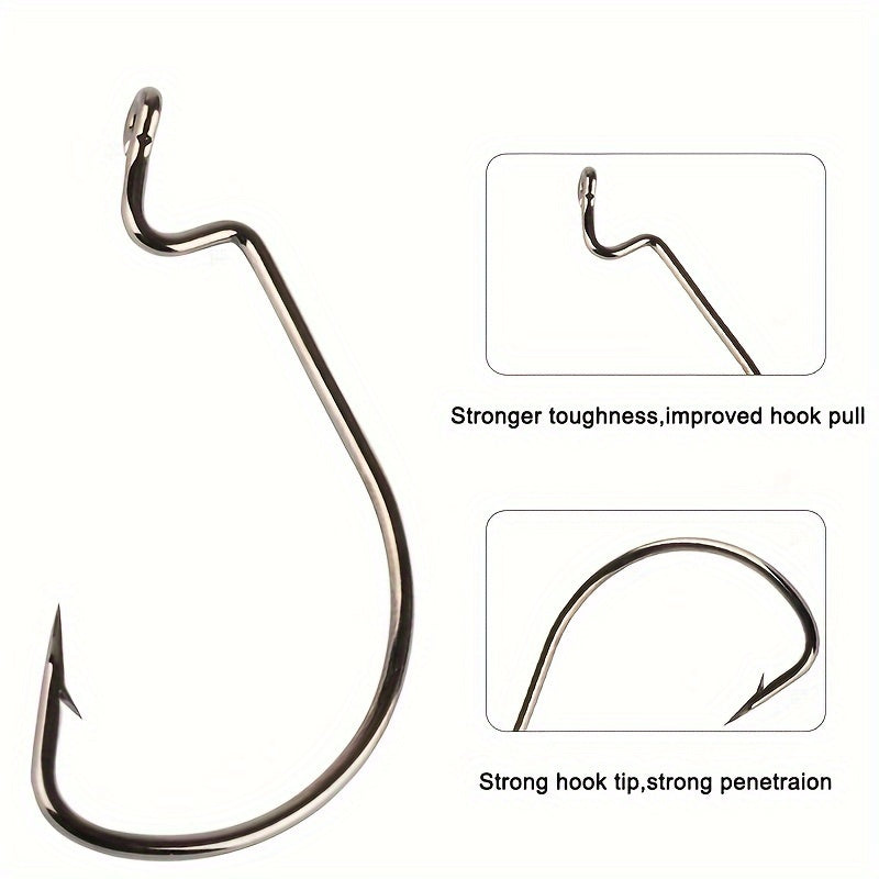 50pcs Offset Worm Hooks 2X Strong For Senko Texas Rig Fishing Bass Trout Size 8-