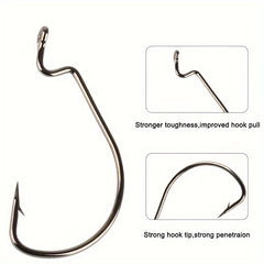 50pcs Offset Worm Hooks 2X Strong For Senko Texas Rig Fishing Bass Trout Size 8-