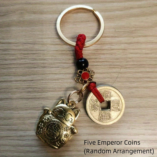 Pure Brass Lucky Cat Pixiu Horse Keychain