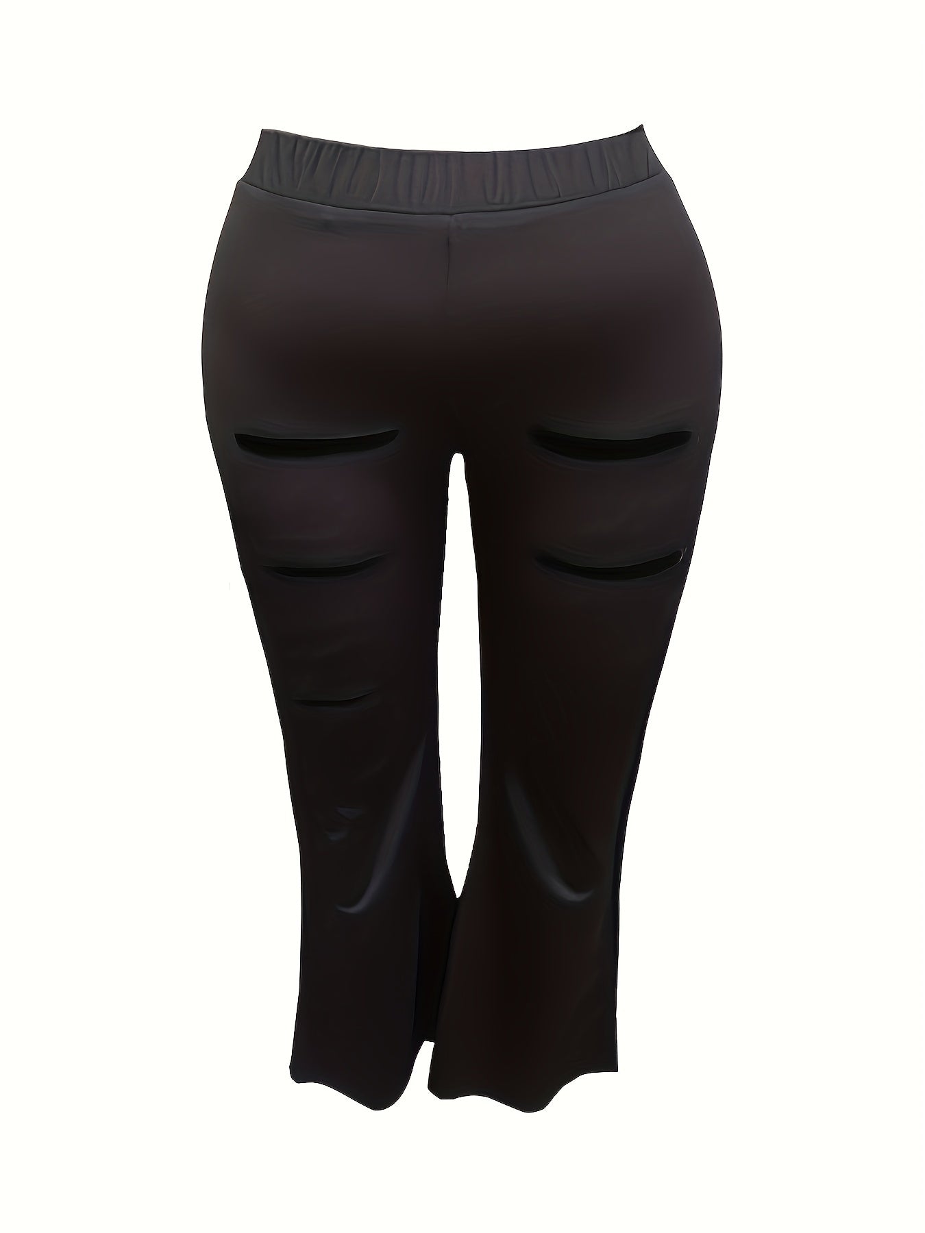  Solid Ripped Flared Leg Trousers