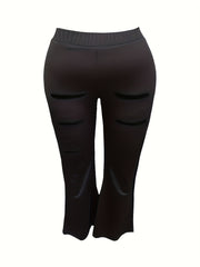  Solid Ripped Flared Leg Trousers