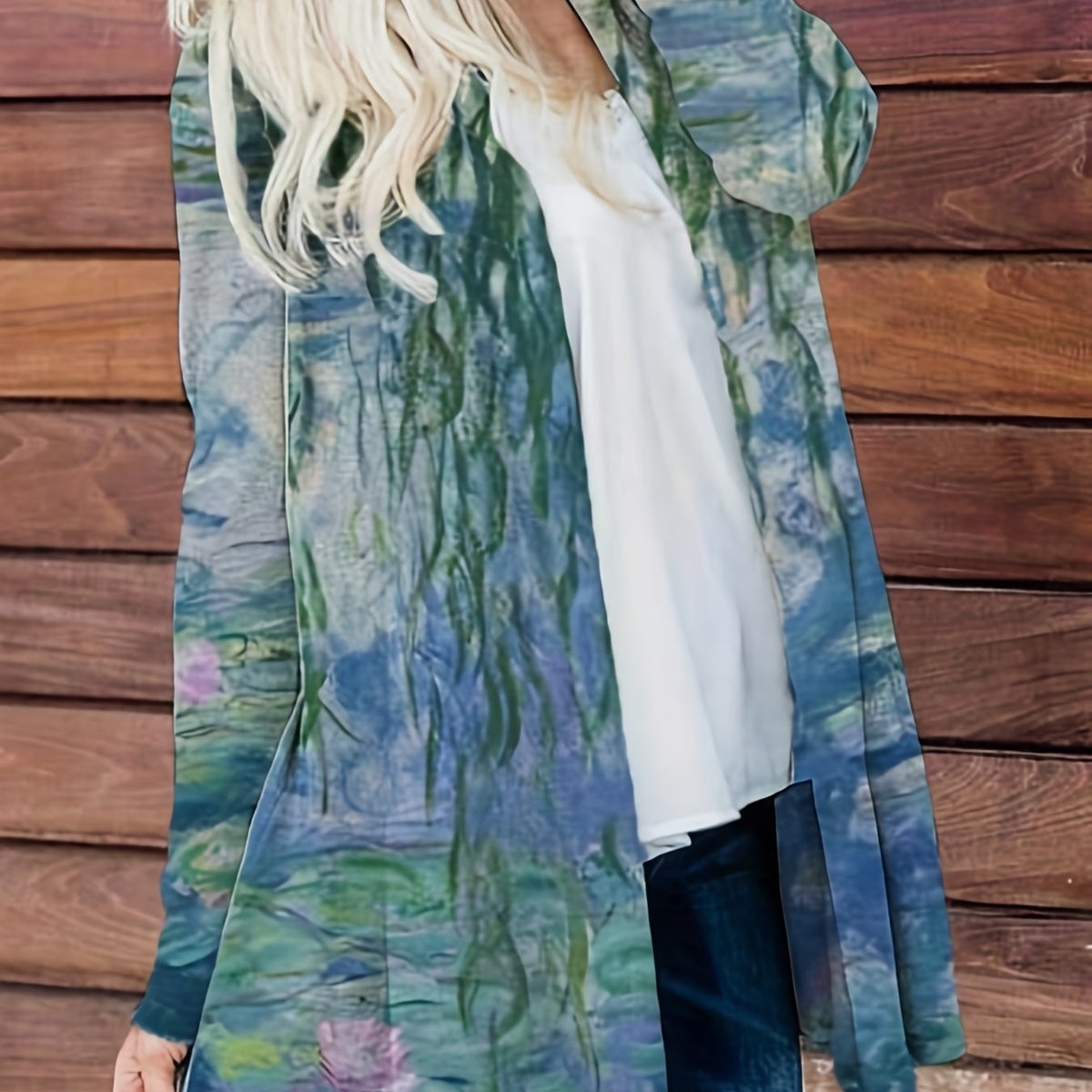  Floral Print Long Sleeve Open Front Cardigan