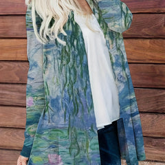  Floral Print Long Sleeve Open Front Cardigan