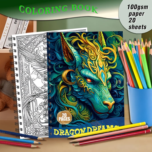 Dragon Coloring Book for Adults 20 Pages Patterns DIY Painting Stress Relief