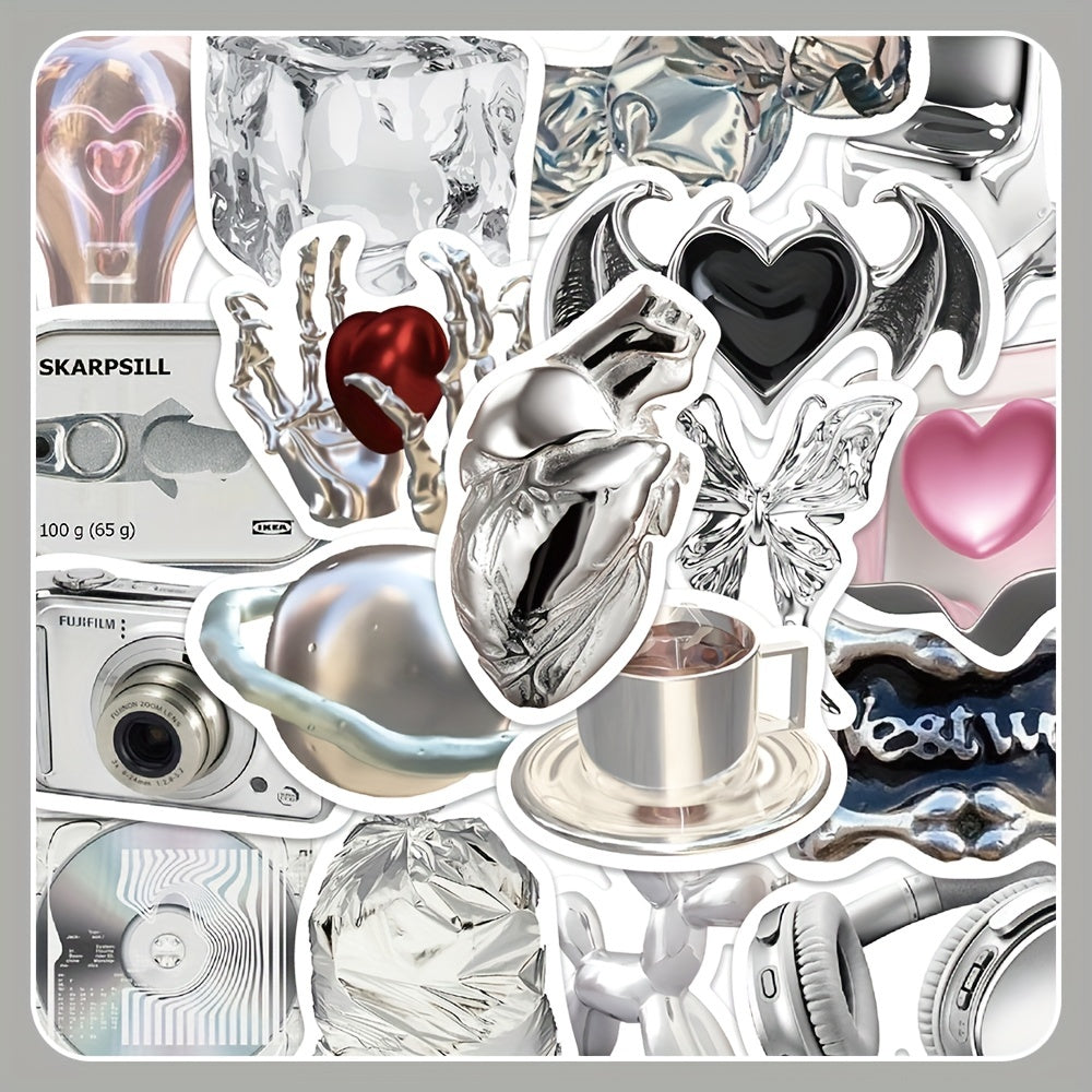 66pcs Silvery Item Stickers Laptop Mobile Phone Case Decals