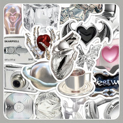 66pcs Silvery Item Stickers Laptop Mobile Phone Case Decals