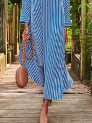  Striped Long Sleeve Maxi Dress