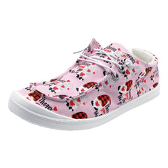 Women's Love Heart Canvas Shoes Lace Up Casual Flat Walking Shoes