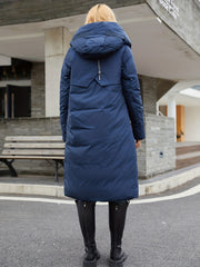 Solid Parka Zip Up Hooded Outerwear Women's Clothing