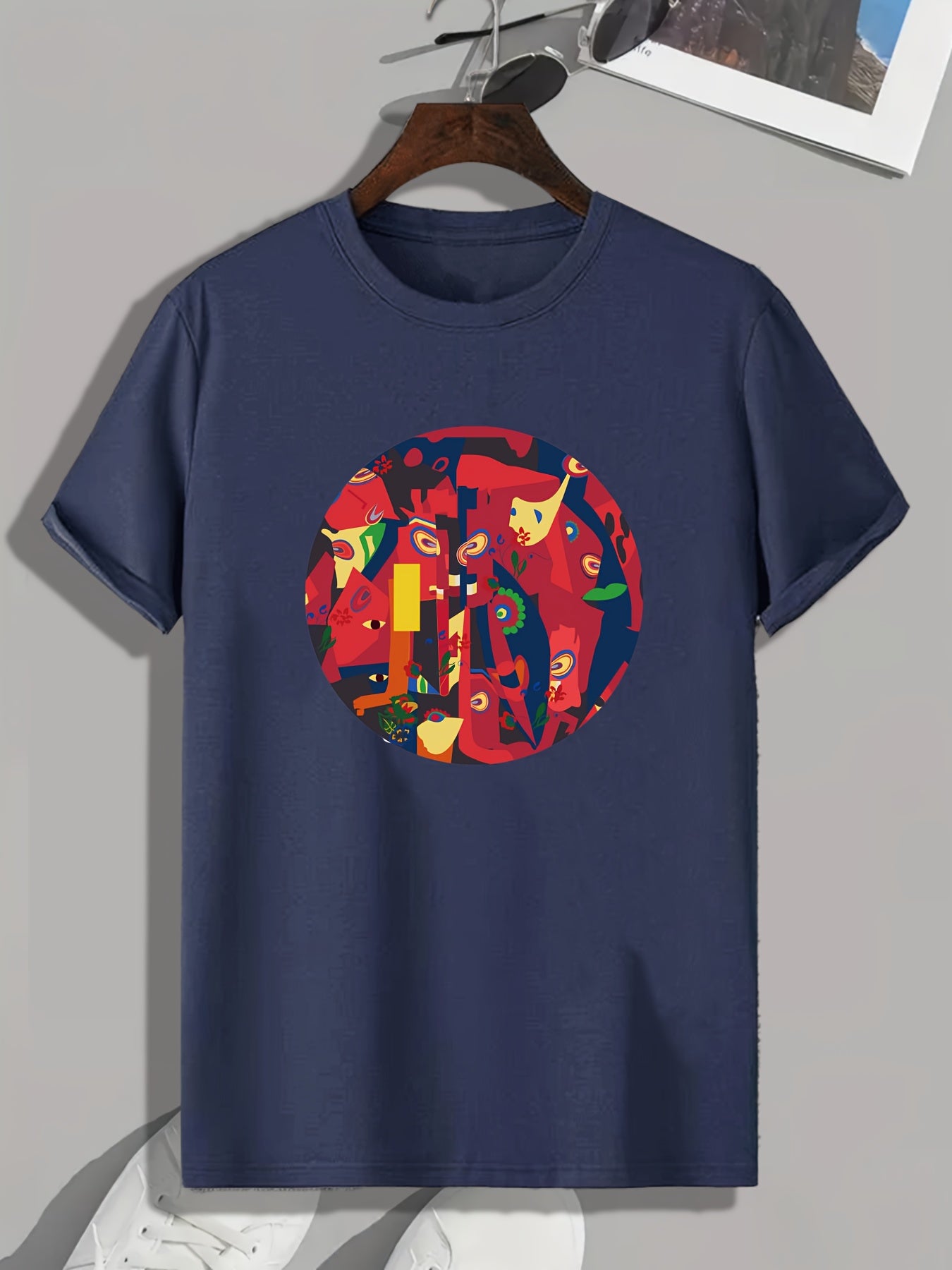 Red Cartoon Print Men's Tee for Summer