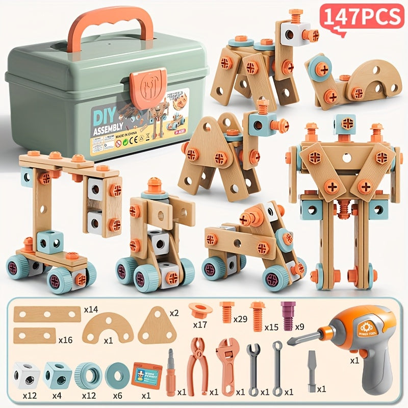 Kids Wooden Block Assembly Tool Set Toy
