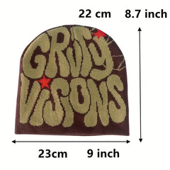 Y2K Candy Knit Beanie Hat Letter Jacquard Elastic Warm Skull Cap